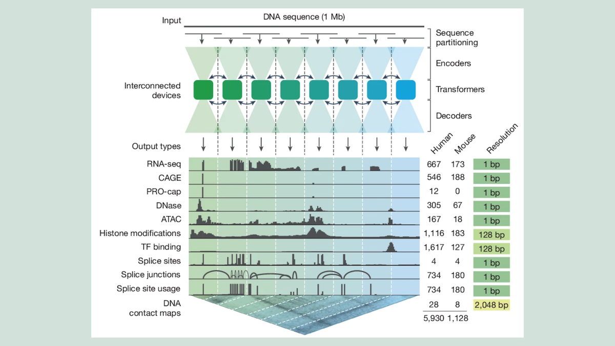 Diagram shows DNA analysis with interconnected devices, output types, and species-specific data.