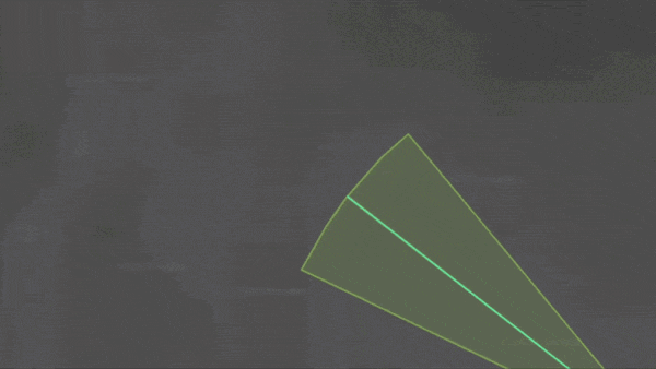 Animated green radar sweeps in a circular motion, highlighting data detection and tracking on a black screen.