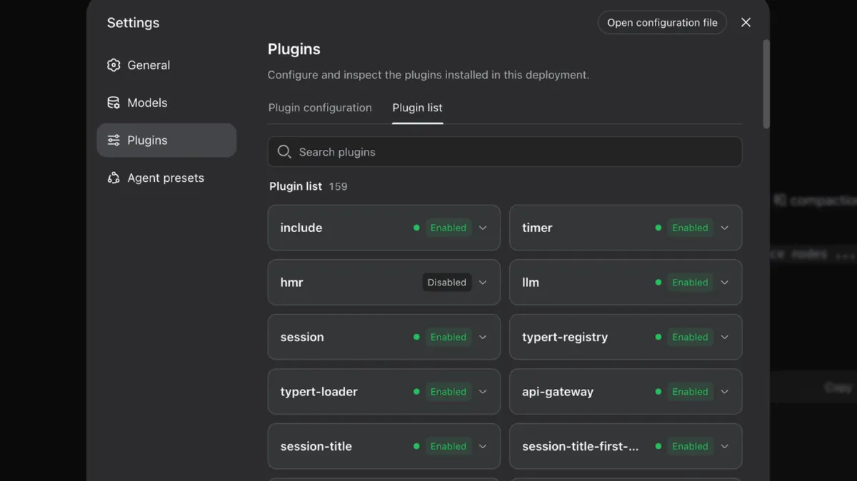Plugin configuration screen with multiple plugins enabled, reflecting DeepSeek-V4-Pro’s new features.
