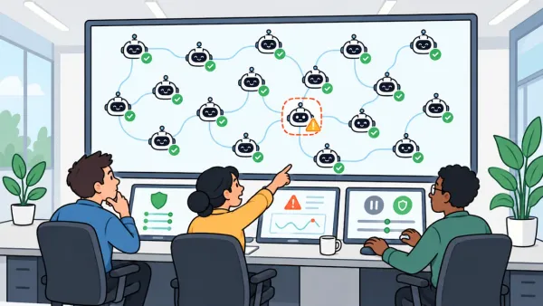 A team of AI engineers monitors a swarm of agents